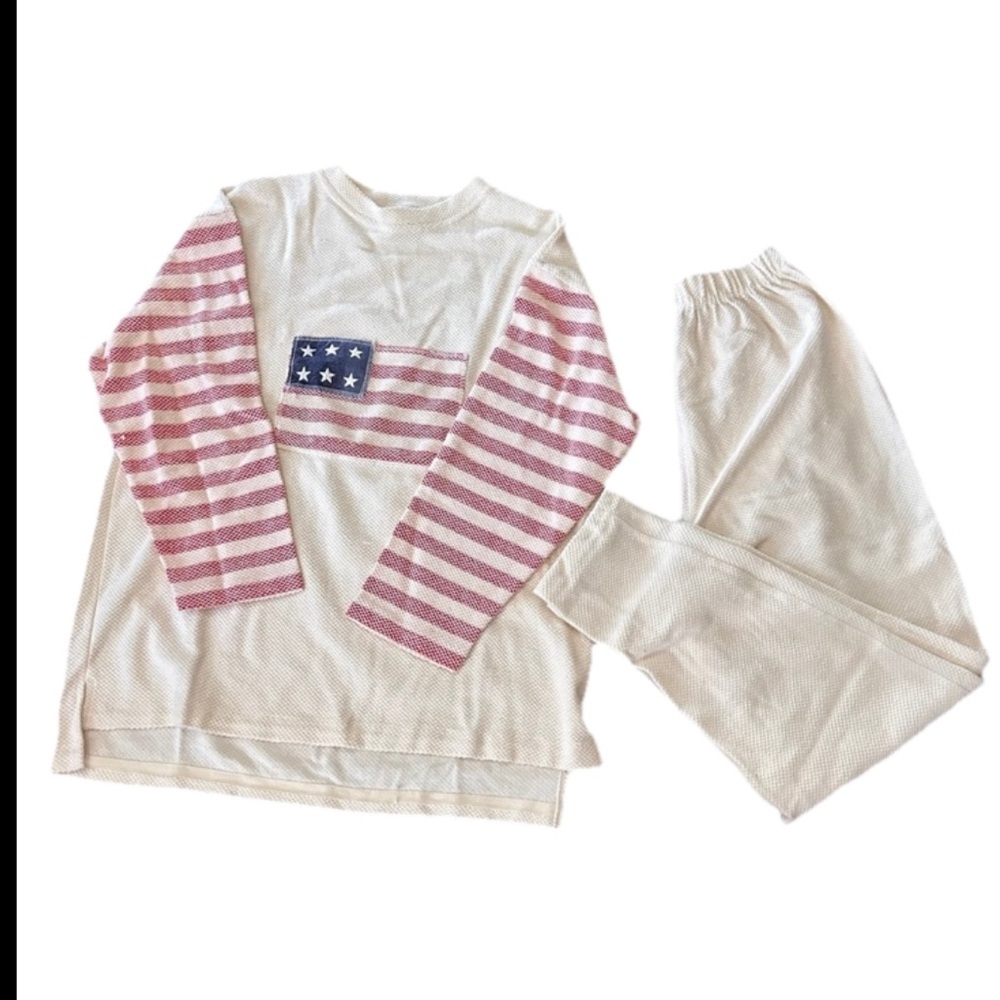 Bloomingdale’s American flag-themed PJ Lounge set waffle-knit cotton cream L